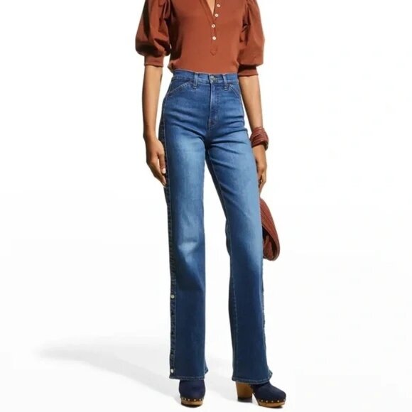 Veronica Beard Crosbie High Rise Wide-Leg Jeans Snap Side Vents Size 25